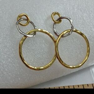 Two-Tone Gold and Silver Circle Drop Earrings